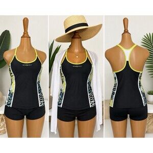 Zero Xposur Swim Tankini Top Soft Cup Size M  10 Black Geometric Raceback Padded